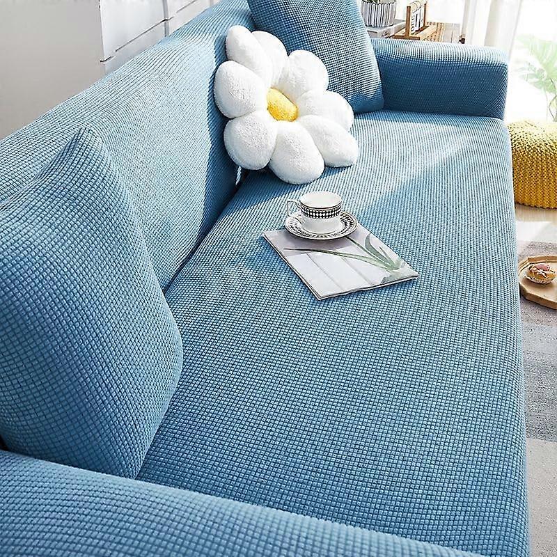 1 2 3 4 5 Sitzer Sofabezug Luxus Dicker Samt Couchbezug Einfarbig Stretch 1-Sitz Blau 90-140cm Möbelschutz