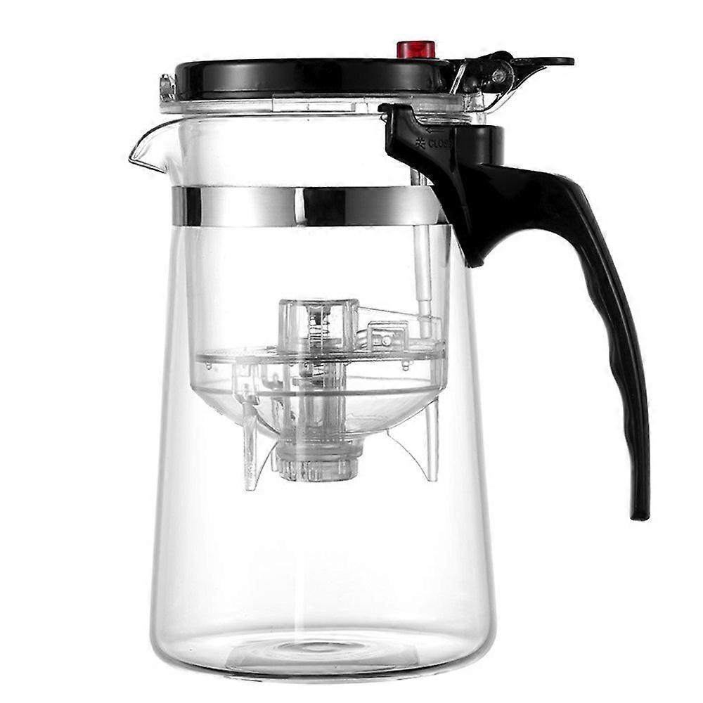 650ml Glass Teapot with Easy Filter PC Plastic Strainer, One-Button Brewing System, Heat-Resistant Design
