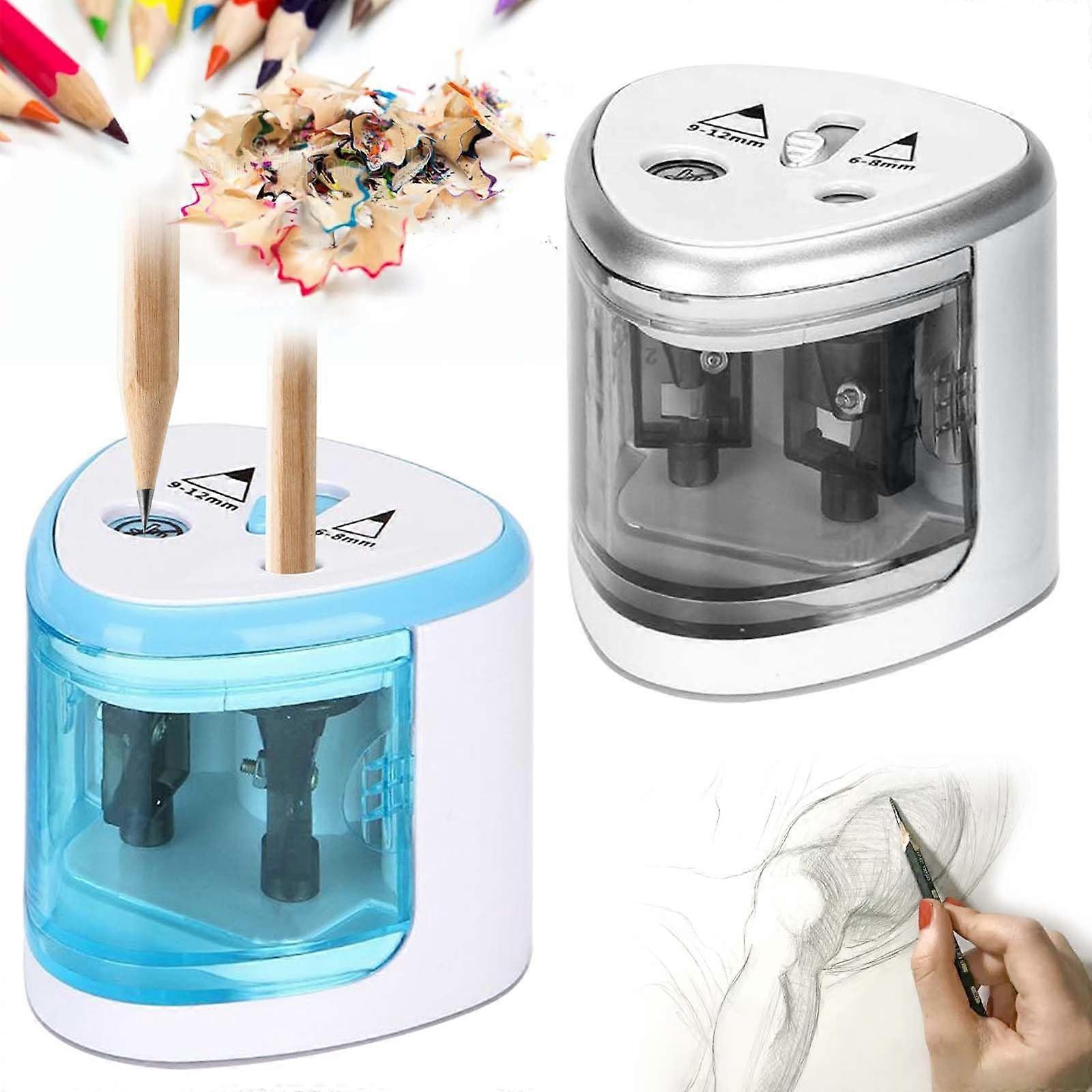 Electric Pencil Sharpener Pack of 2 for Kids, Double Hole 6-8 mm and 9-12 mm, Universal Electric Sharpeners for Schools and Home