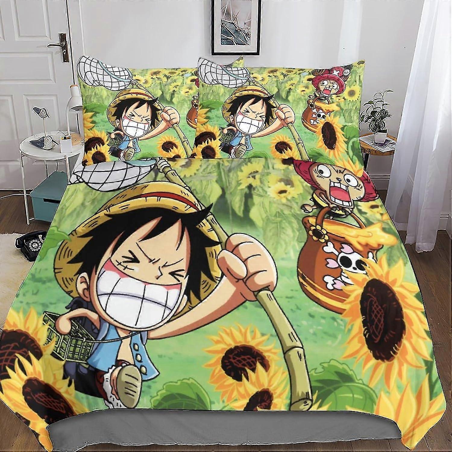 Conjunto de cama de anime capa de edredão 3D colcha 3 peças capa de colcha com fecho de zíper microfibra macia para crianças