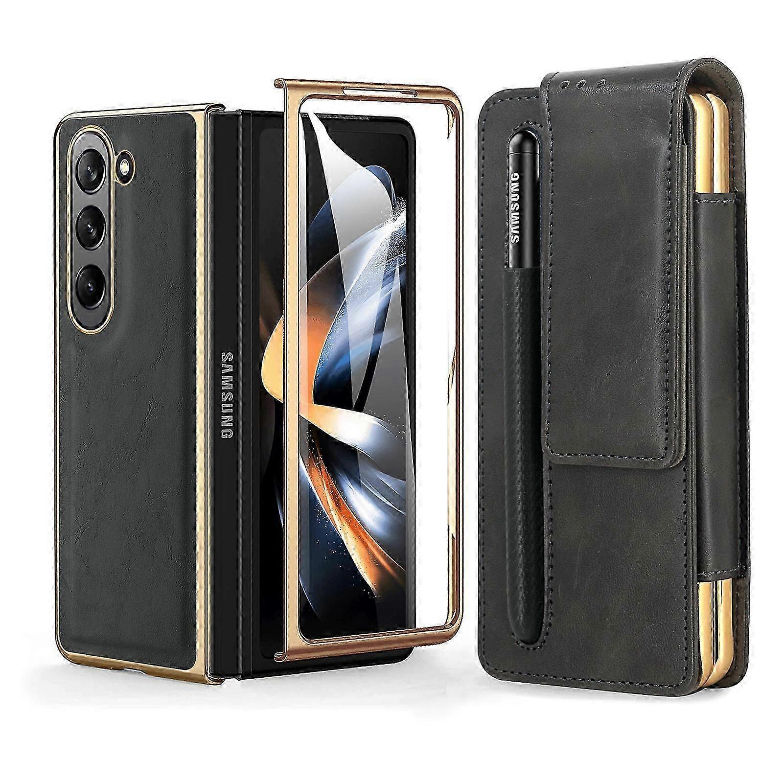 for Samsung Galaxy Z Fold 5 Case Bracket with Back Clip Stand, Z Fold 5 Case with S Pen Slot & Screen Protector, PU Leather All inclusive Case