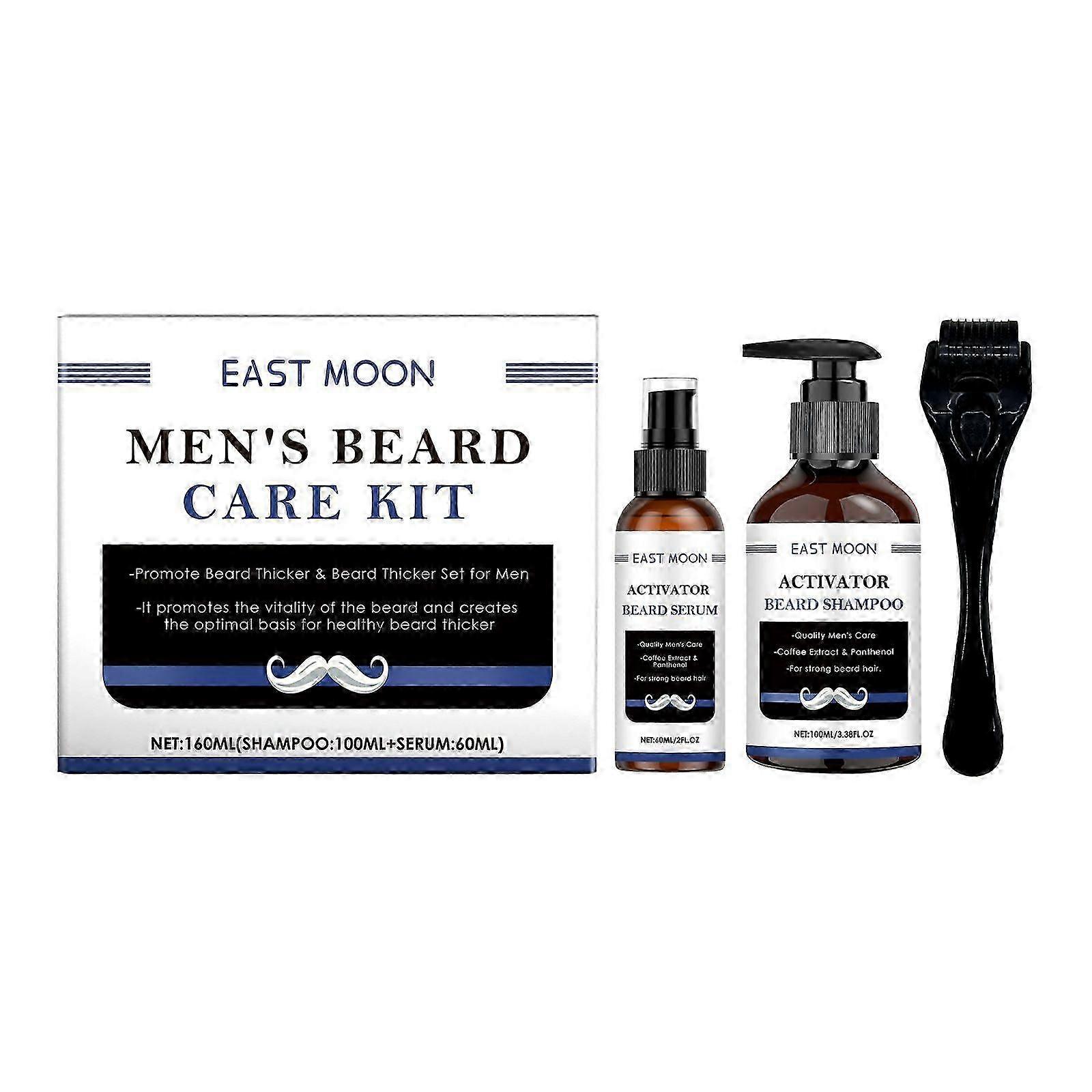 Men's Beard Care Set with Beard Roller, Beard Shampoo & Beard Serum - Promote Beard Growth & Beard Growth Set for Men