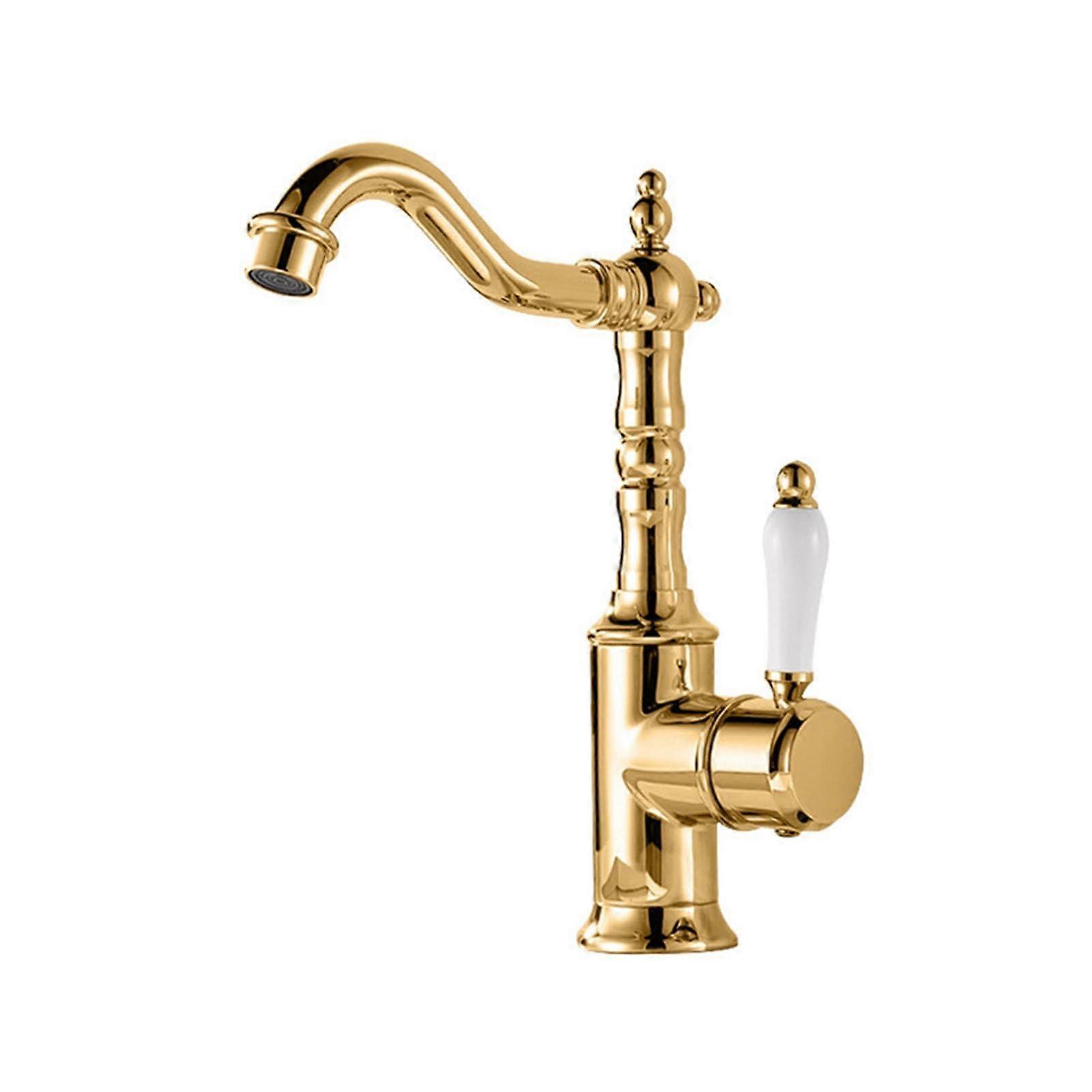Washbasin Tap, Retro Mixer Tap, Bathroom Tap, 360° Rotation, Ceramic, Single Handle, Hot and Cold for Home Use, Titanium
