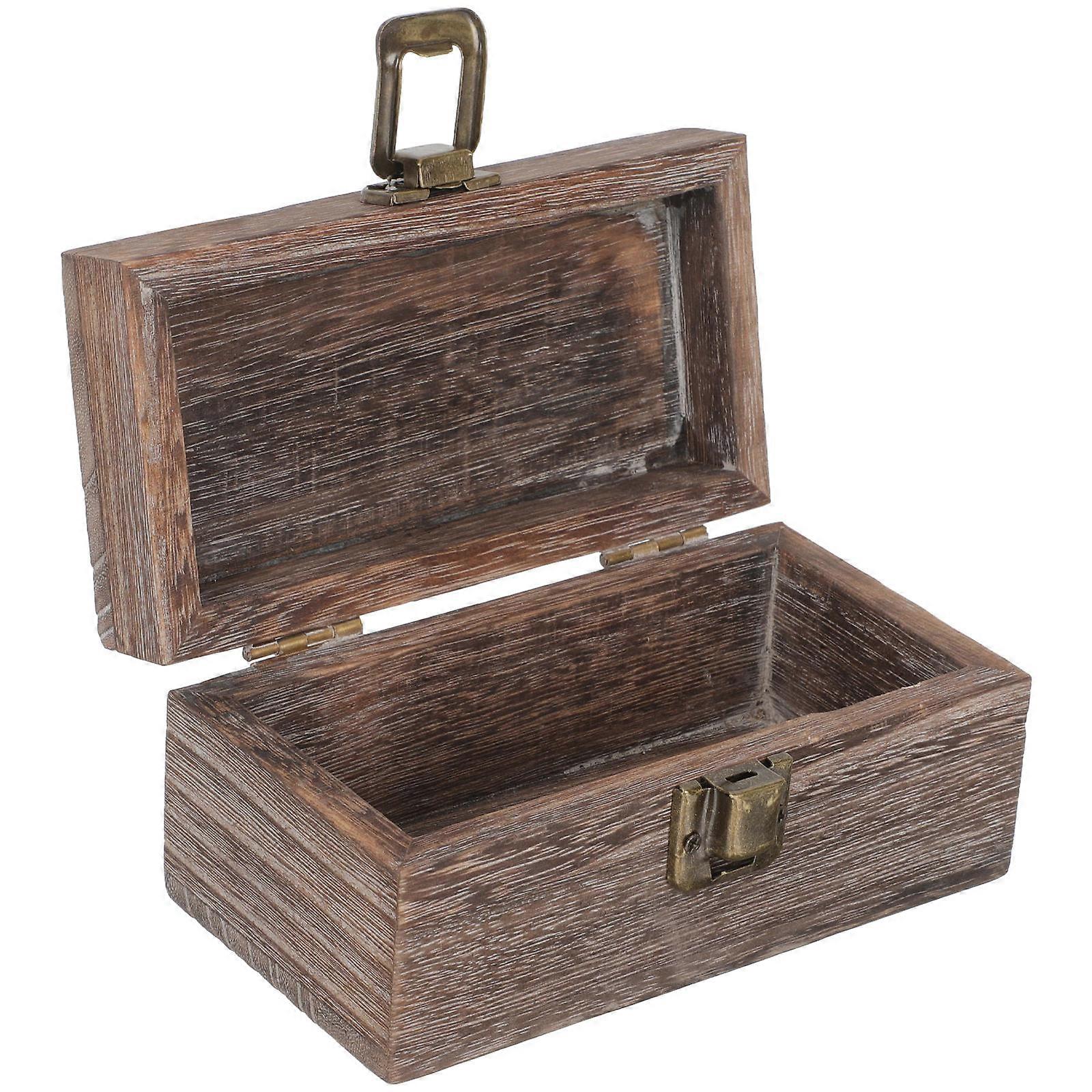 صندوق تذكار خشبي عتيق مع غطاء - حقيبة تخزين مجوهرات خفيفة الوزن للخواتم والأقراط والقلائد - منظم حرفية قوي وهدية