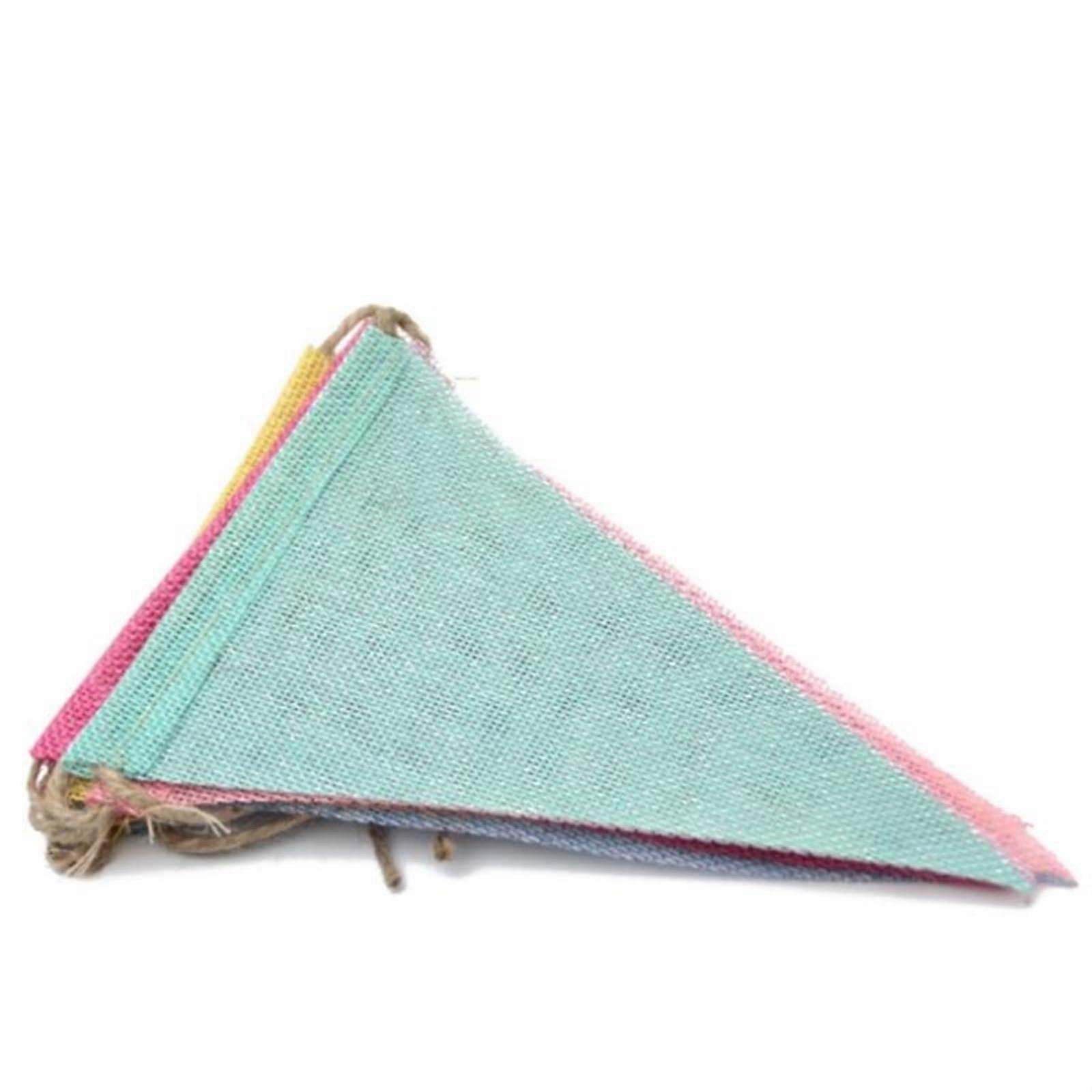 Colorful bunting flags made of jute, vintage style, for parties, weddings (8 pieces).