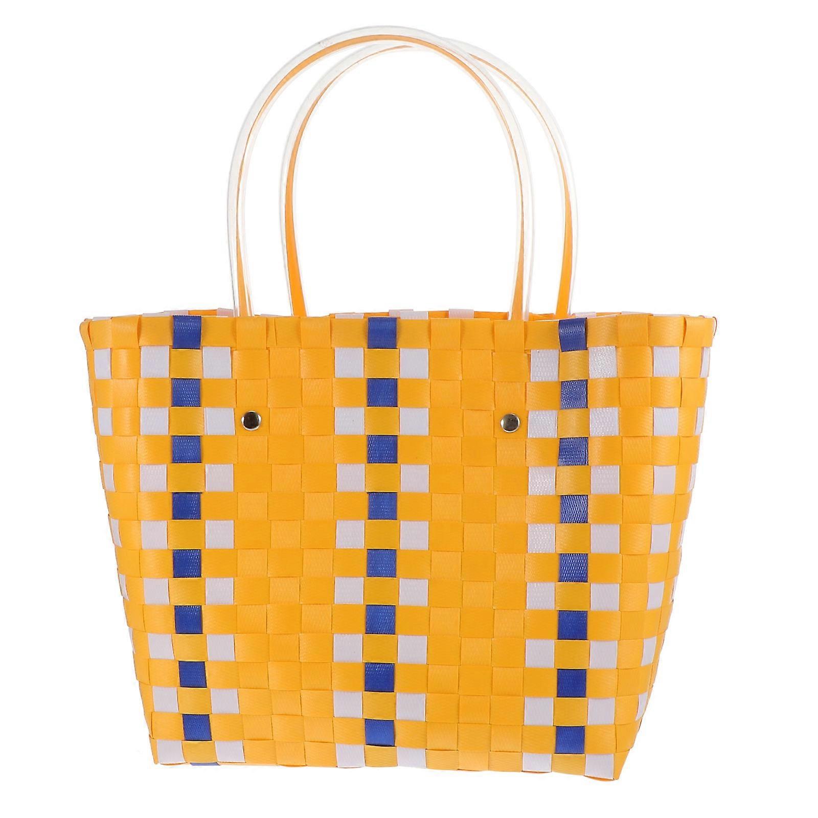 Storage Baskets Handwoven Picnic Basket for Outdoor Picnic Yellow 27X20X12CM Home Decoration 1Pcs