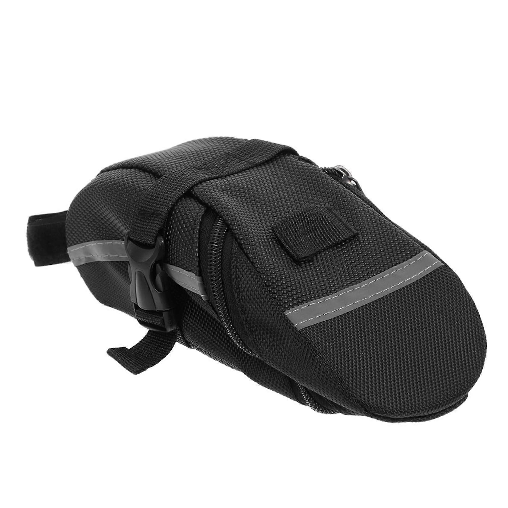 Bicycle saddle bag with reflective strips, waterproof saddle bag, durable canvas, quick to install for tools, phone, and money.
