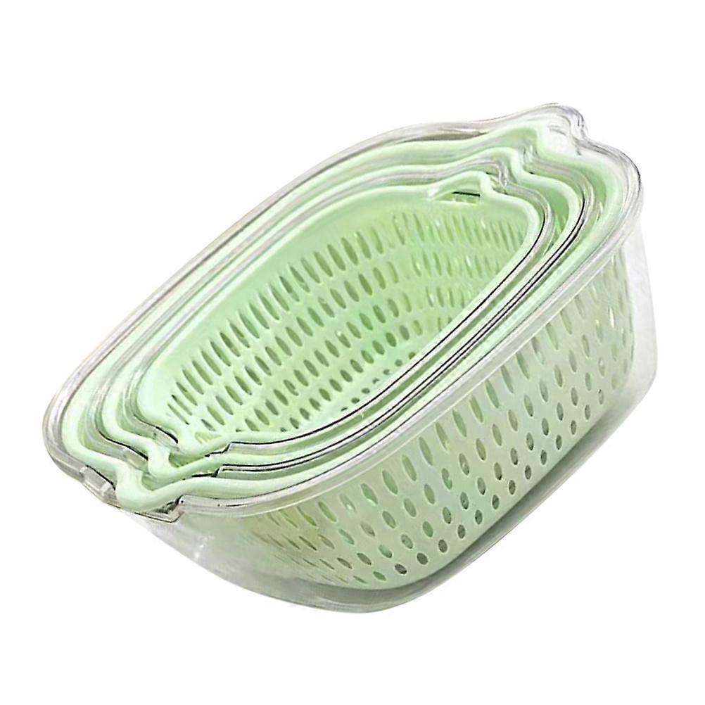 Multi Functional Drainer Basket Double Layer Vegetable Washing Basket Kitchen Use Green Plastic Washing 1Set