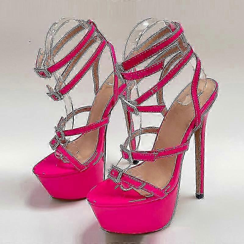 مدرج نمط مثير الكعب العالي منصة الصنادل للنساء - أزياء مفتوحة اصبع القدم كريستال مشبك خنجر أحذية الزفاف والحفلات