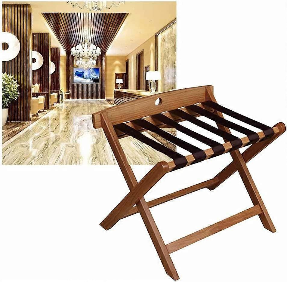 Folding luggage rack, collapsible suitcase stand, hotel rack, foldable with backrest, solid wood, portable, Yellow 60x45x52cm
