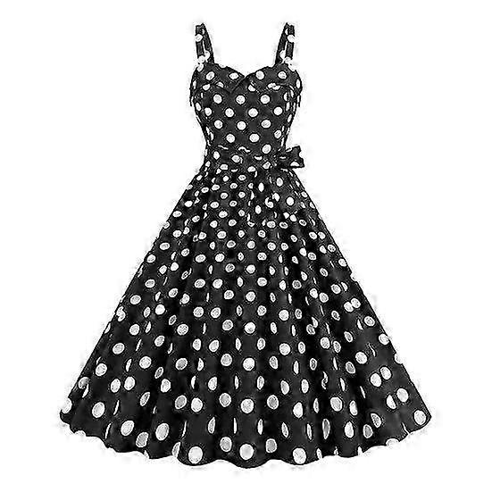 Women's Vintage 50s Retro A-Line Swing Dress - Sleeveless Dot Print with Contrast Color, Elastic Bust & Backless Knee Length Evening Wear