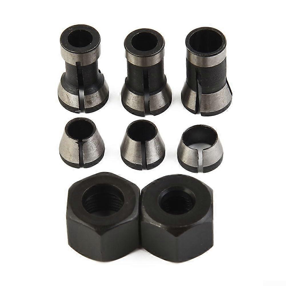8-Piece Collet Set for CNC Wood Engraving, 6mm, 6.35mm, 8mm Carbon Steel Adapter and Nuts, Router Tool Compatibility