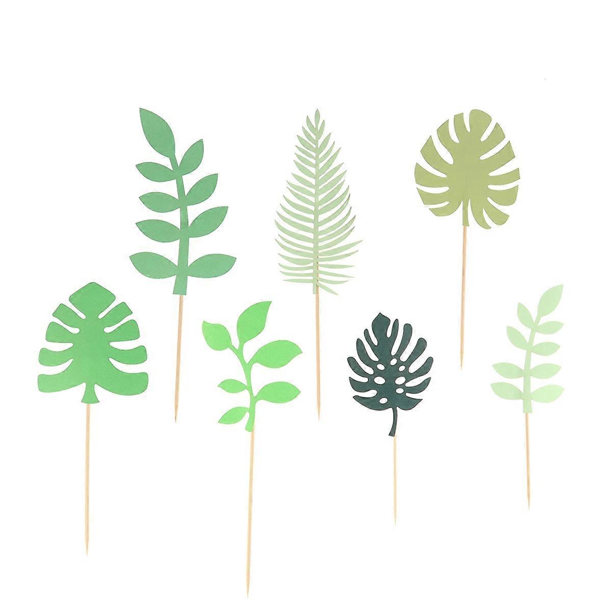 14 Pcs Tropical Green Palm Leaves Cake Toppers Paper Decor for Summer Party and Birthday Cakes