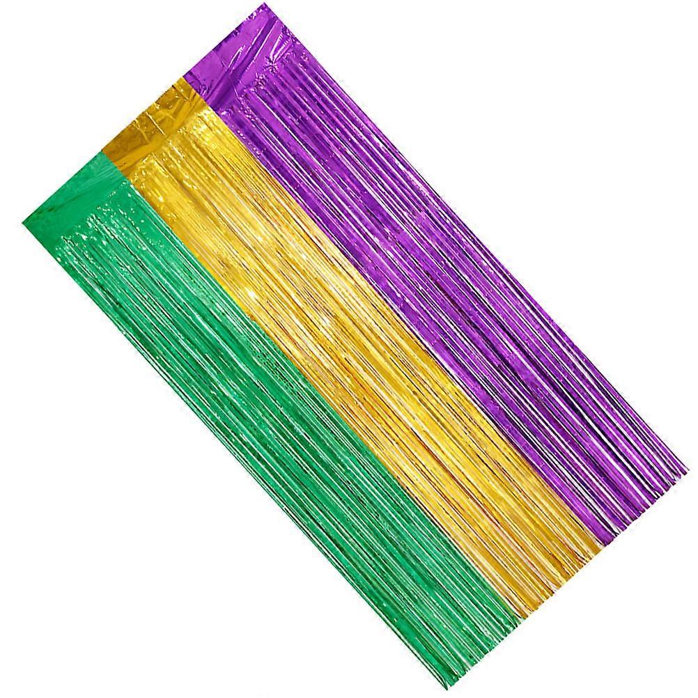 St. Patrick's Day Foil Fringe Curtain Lightweight Party Backdrop Decoration with Green, Yellow, and Purple Tassels for Festivals, Birthdays, and