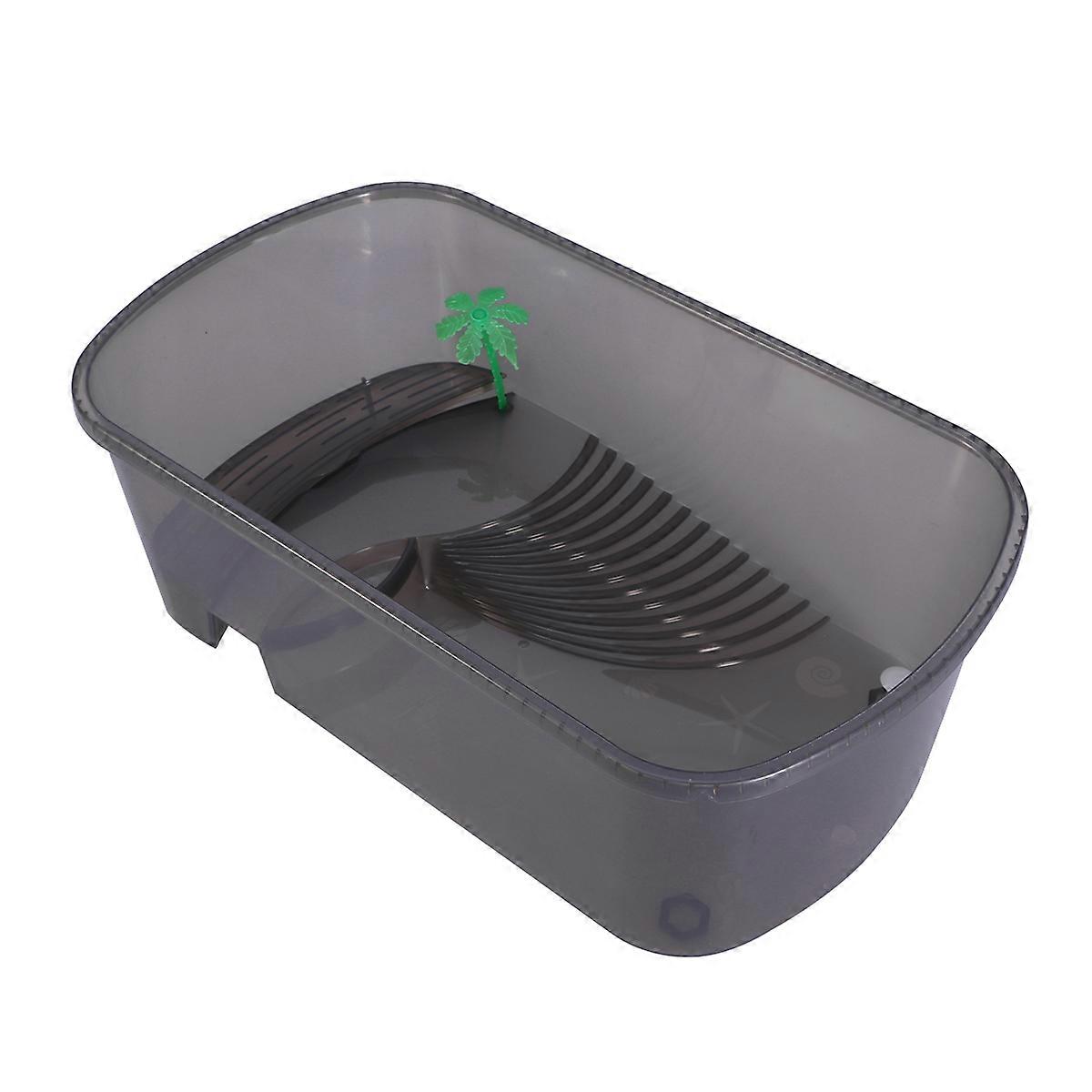 Turtle Tank with Docking Ramp Basking Platform and Swimming Area for Pet Made of Plastic Black Small Size