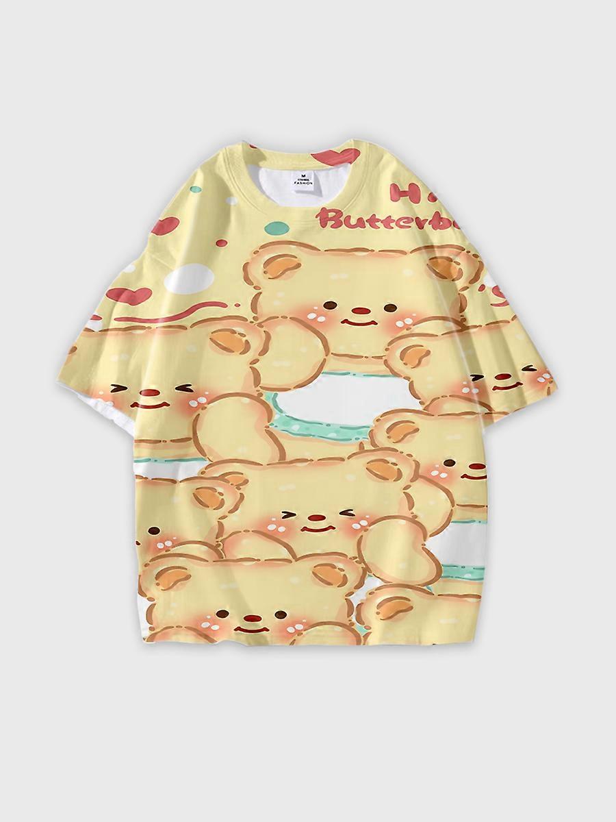 T-shirt round neck Pattern loose short sleeve O240