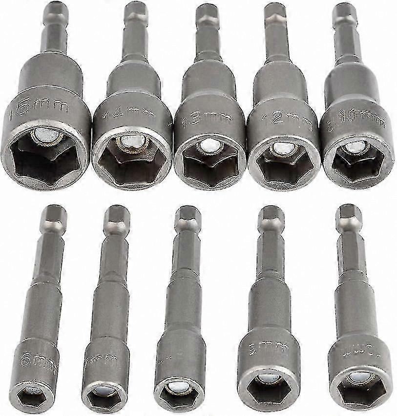 10-Piece Magnetic Hex Socket Set, 6-15mm Impact Driver-Compatible, 1/4" Drive Tool Adapter for Wrenches