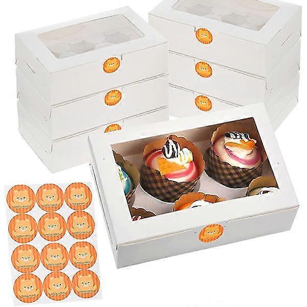 12 Pcs Heilwiy Cupcake Boxes White Paper Bakery Boxes With Window. 6-Hole Carrier