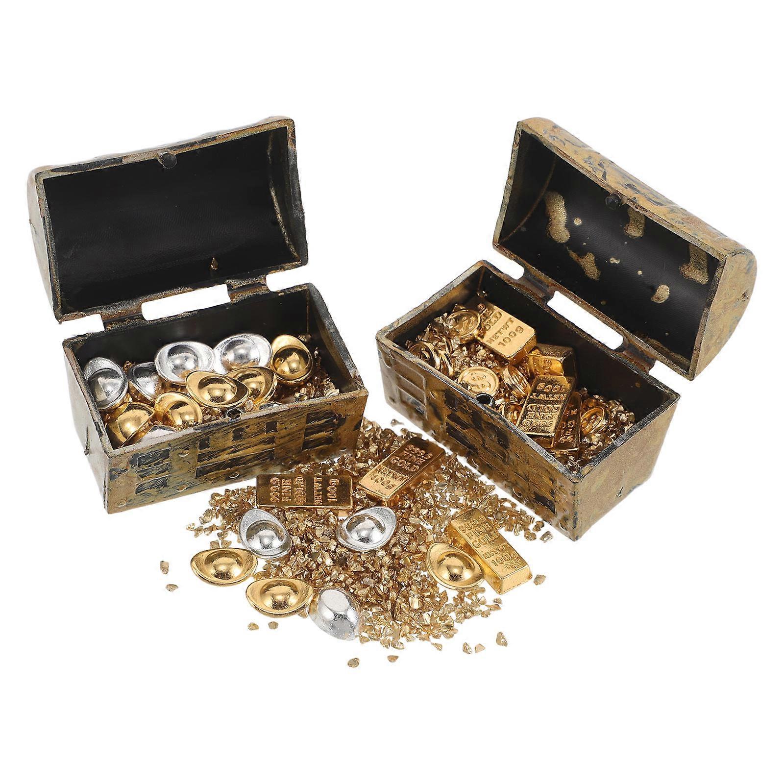 Alloy Miniature Treasure Chests 2Sets Assorted Color Intricate Detailing for Dollhouse