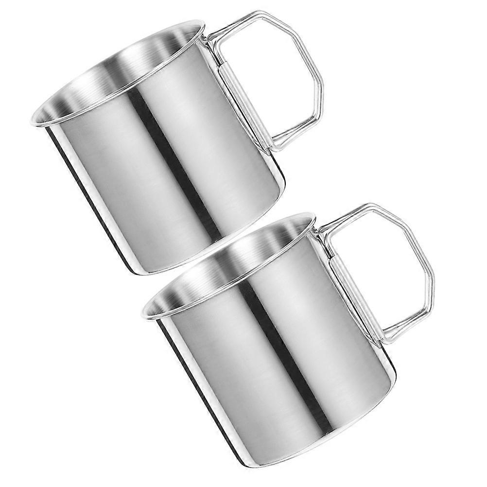 Outdoor Water Cup Stainless Steel Drinking Cup with Collapsible Handle for Travel Diameter 10cm Resistant to Rust and Corrosion 2Pcs