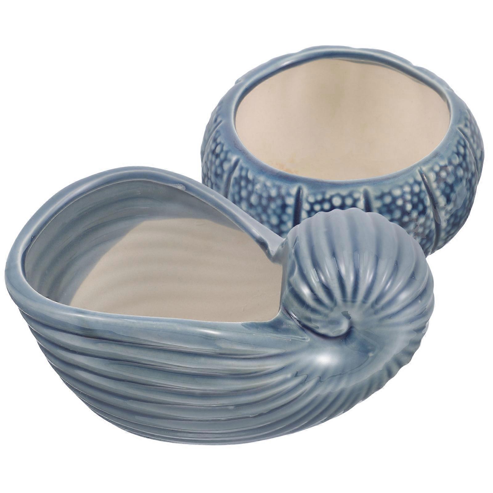 Pot for Succulents Seashell Shape Minimalist Design Cactus Planter Ceramic Material 2Pcs