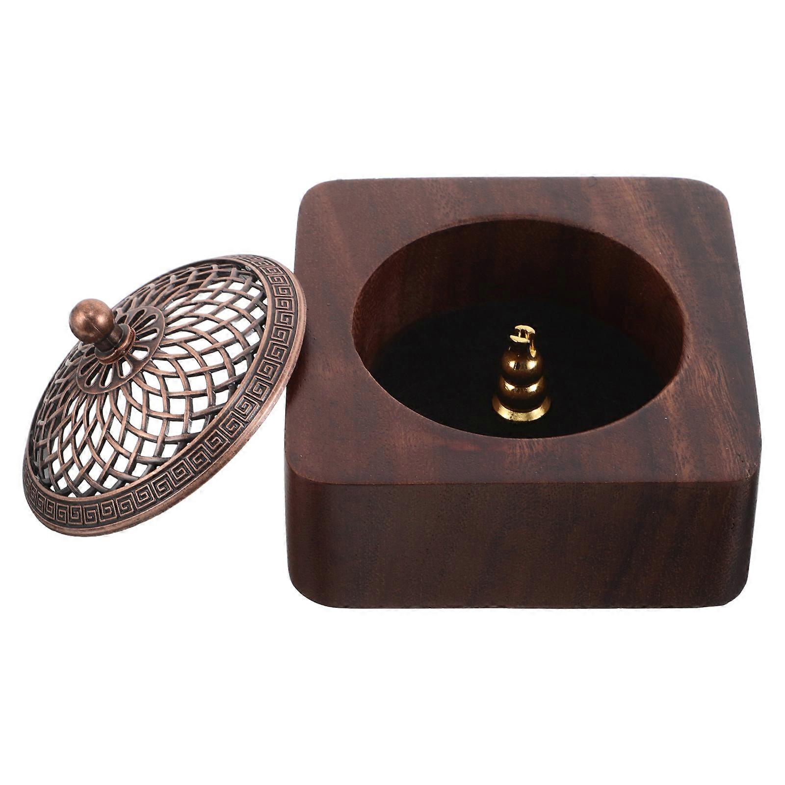 Retro Wooden Cone Incense Burner with Artistic Carved Lid for Aromatherapy, Yoga & Meditation Decor for Relaxation and Calming Atmosphere