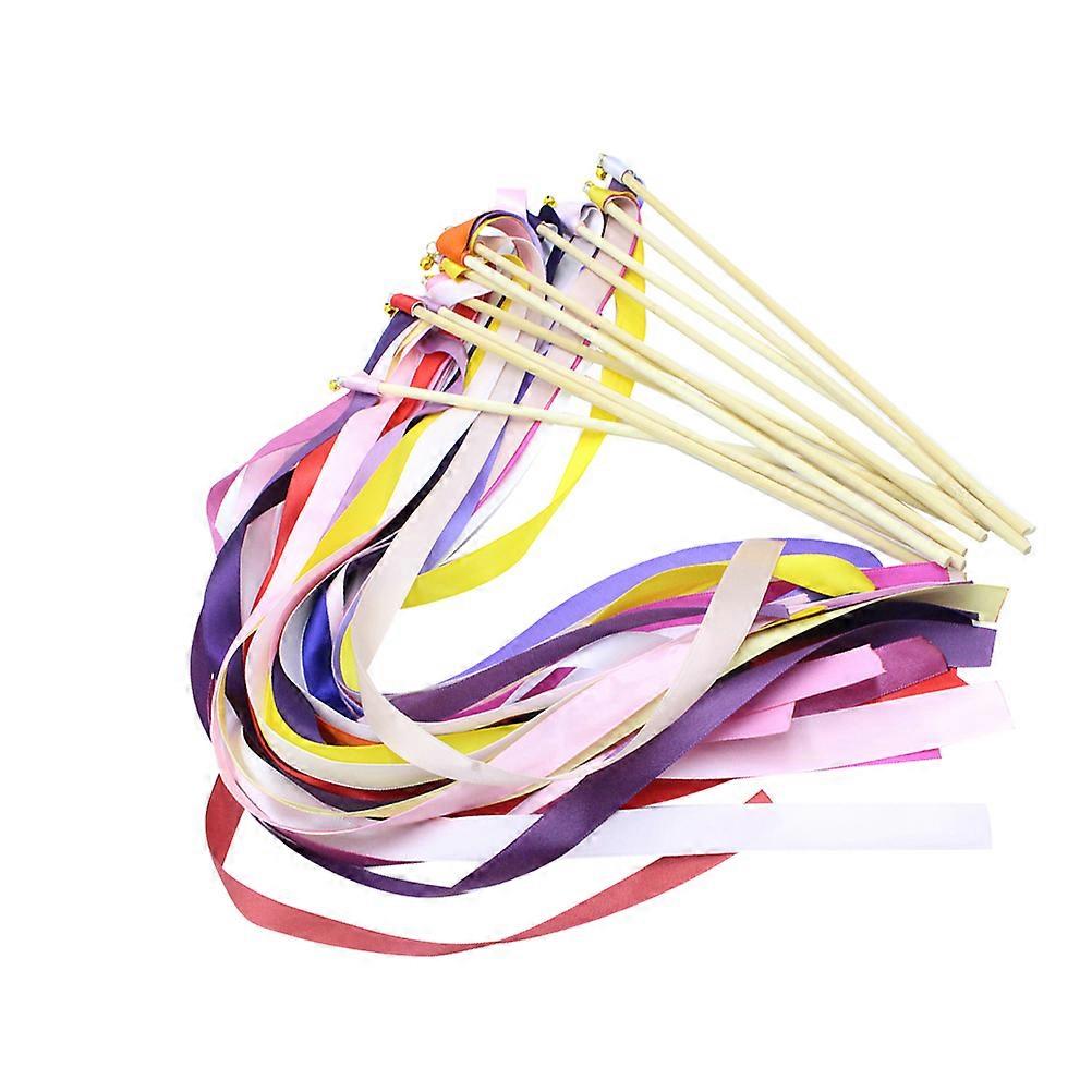 Colorful Ribbon Fairy Sticks with Bells for Party Use Great Quality Ribbon Assorted Colors 12PCS