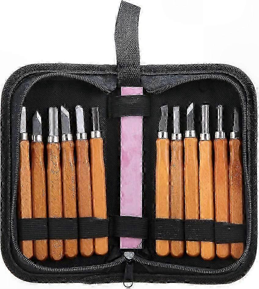 13-Piece Woodworking Chisel Set with Carving Knife and Sharpening Tool for Handmade Projects