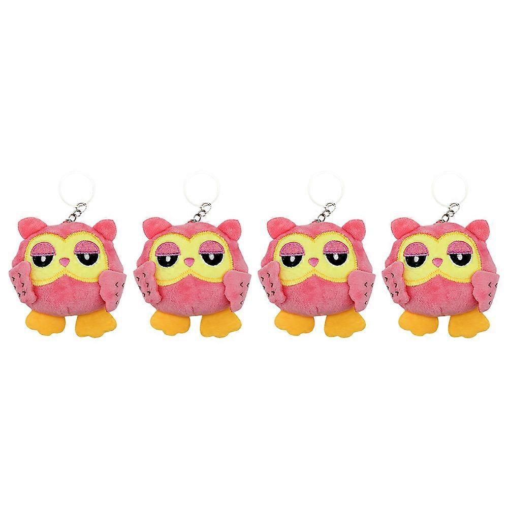 Adorable Bag Pendant 4pcs Cartoon Key Chain Pendant Ideal For Friends And Young Adults Bright Pink Color With Eye-Catching Owl Design