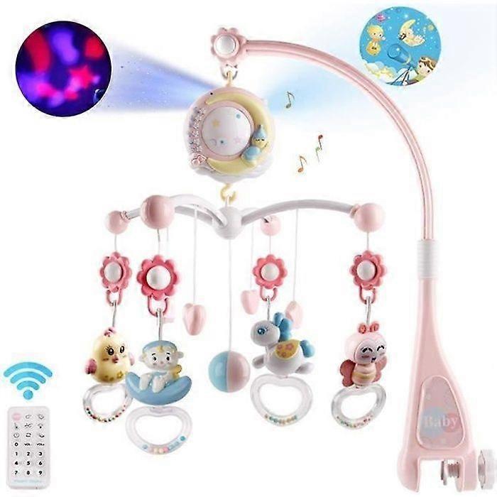 Musical Mobile for Baby Bed Remote Controlled Light Projection Music and Sounds from Birth Musical Mobile-Pink WOW12539