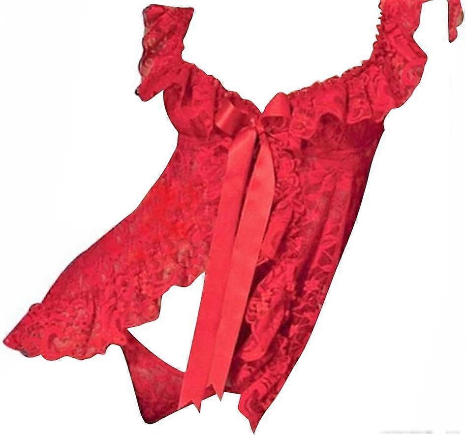Erotic lace nightgowns with ruffles, red, size XL