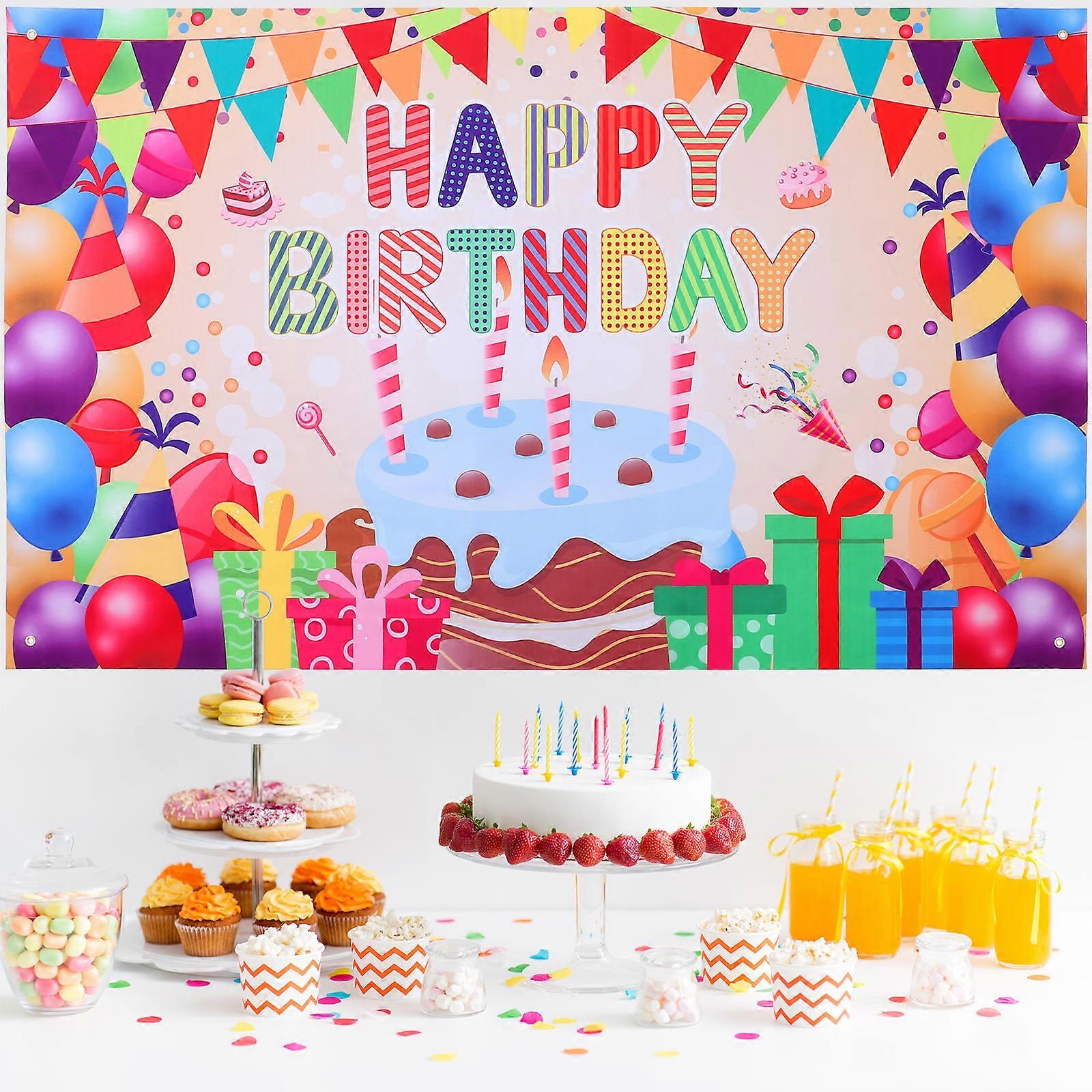 Colorful Polyester Birthday Backdrop Banner for Indoor Outdoor Use – Wall Hanging with Grommets, Easy Setup Party Decoration for Photo Booths and