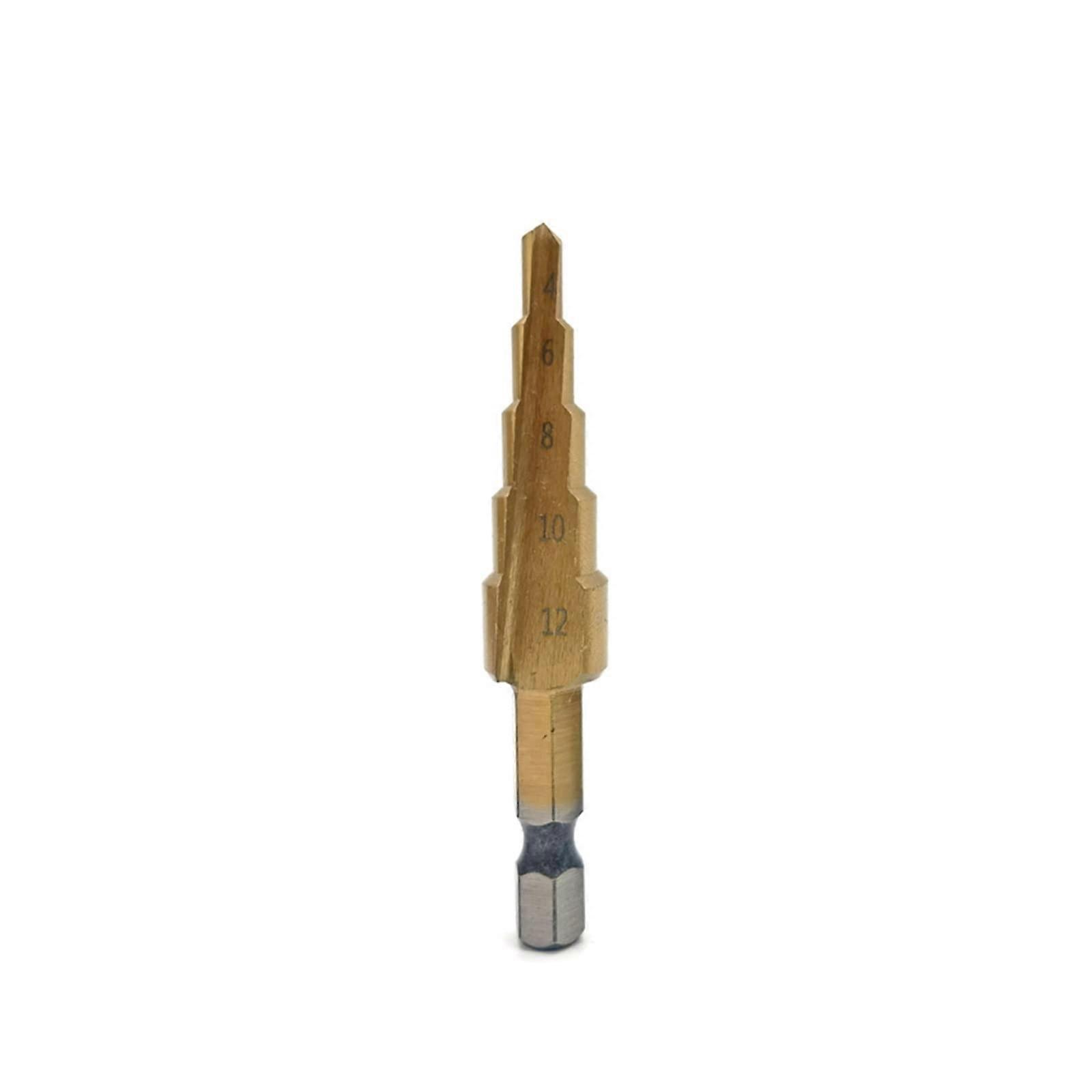 Titan Coated Step Drill Bit Set 3-12 mm 4-12 mm 4-20 mm Hex Shank for Wood Metal Cored Drilling Gold 4-12 Size
