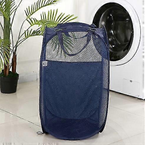 Set of 2 Foldable Laundry Baskets with Handles, Pop-Up Mesh Laundry Bags, Durable Collapsible Storage Bins, 36x36x60cm, Blue