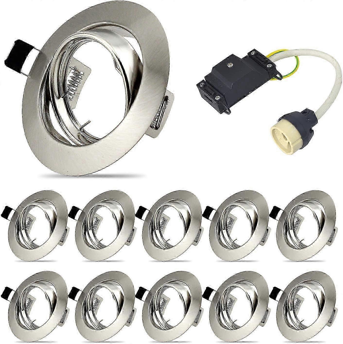 Set of 10 mounting frames for recessed spotlights, recessed spotlights GU10 set, Led pivoting support frame for LED and halogen including GU10 socket,
