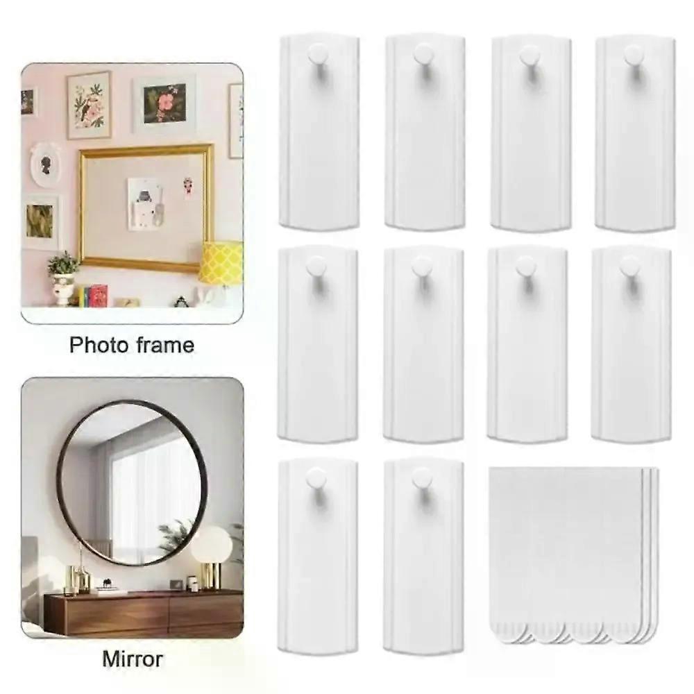 10Pcs Heavy Duty Picture Hangers Without Nails Removable Easy Install Damage Free Picture Hanging Hooks Adhesive Strips White