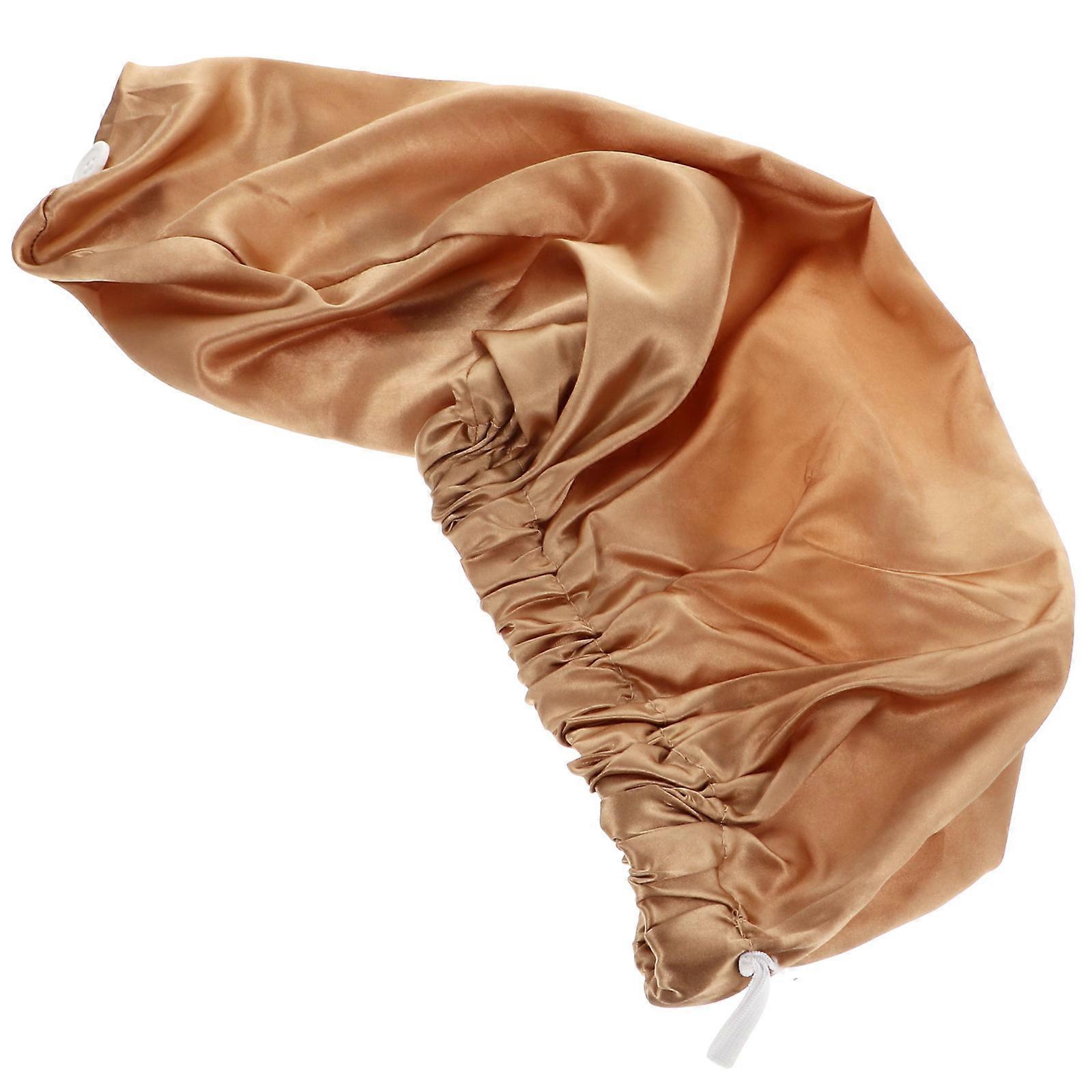 Hair Wrap Sleep Cap Made of Golden Satin Material for Sleeping and Travel with Elastic Band Suitable for Long Hair Protection 1Set