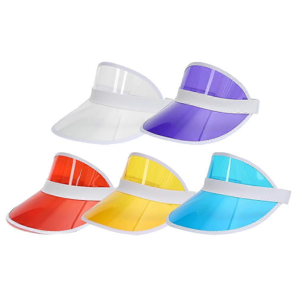 5pcs Hollow UV Protection Sun Hats Unisex Lightweight Breathable PVC Open Top Caps for Travel Beach Casual Wear