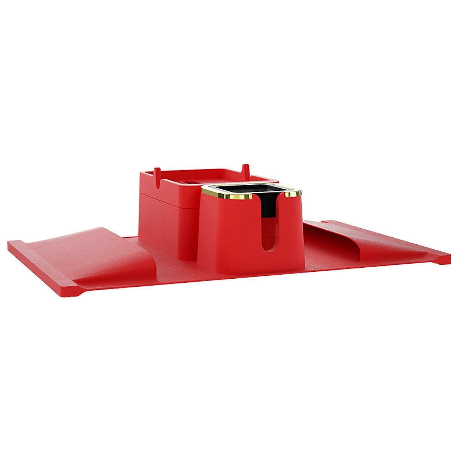 Couch Cup Holder Tray Silicone Drink Holder with Side Pockets for Sofa Arm and Recliner, Anti-Spill Remote Control and Cellphone Organizer, Red