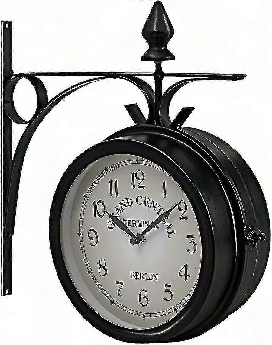 Double-Sided Wall Clock, Station Clock, Garden Clock, Time Indicator, 33x30x10cm