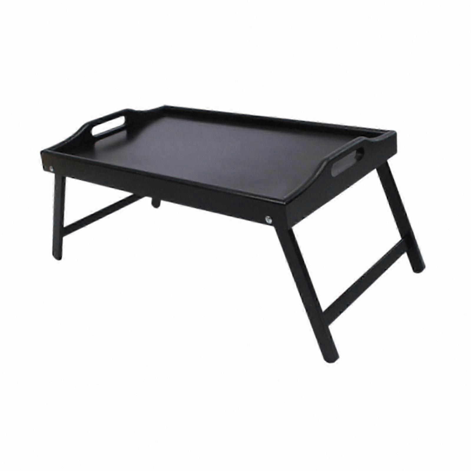 Adjustable Bamboo Serving Tray with Foldable Legs - Portable Desk for Sofa and Bed Use - Black Finish