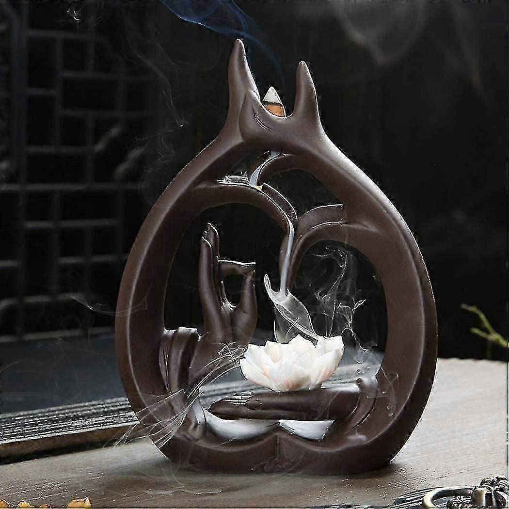 Ceramic Backflow Incense Burner With 10 Incense Cones, Lotus Shape (lotus)