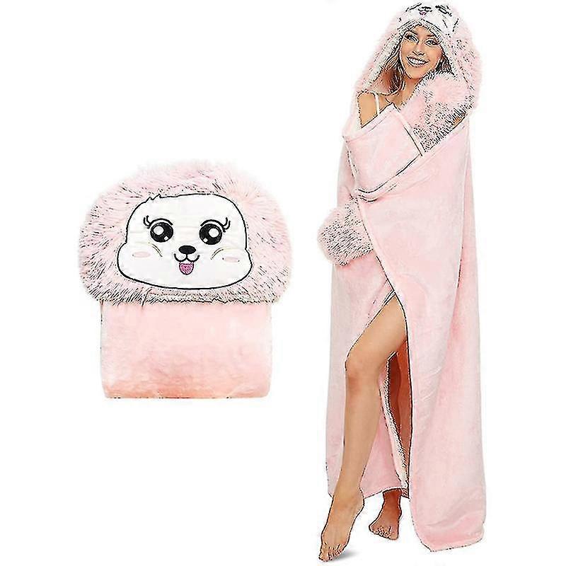 Fleece-lined hooded blanket sweatshirt, one-size-fits-all, suitable for multiple scenes, soft and warm