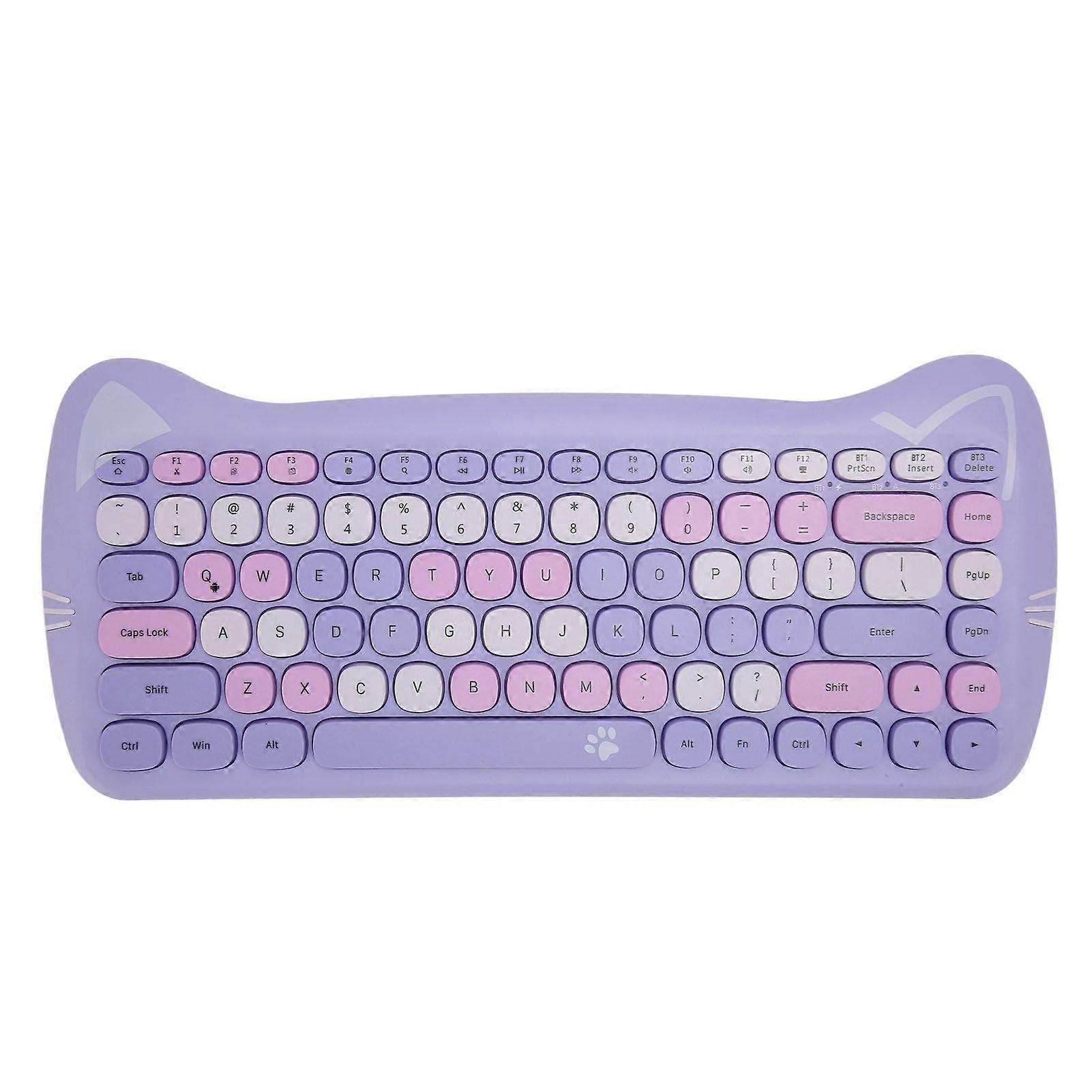 Wireless Bluetooth 84 Key Cute Cat Shape Keyboard for Tablets Computers Phones Purple