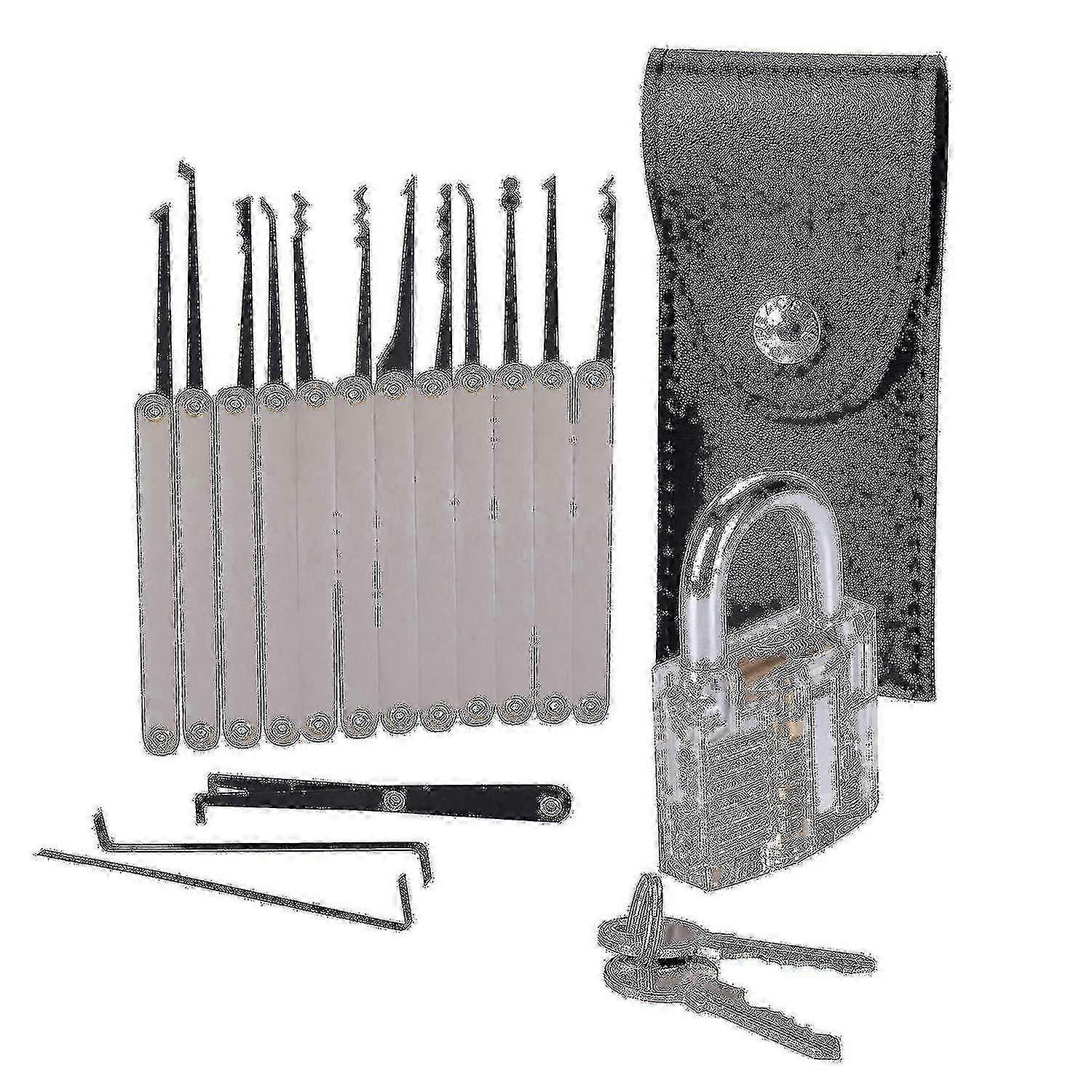 15pcs Lock Padlock Picking Kit Tools Transparent Key Extractor Lock Pick Set