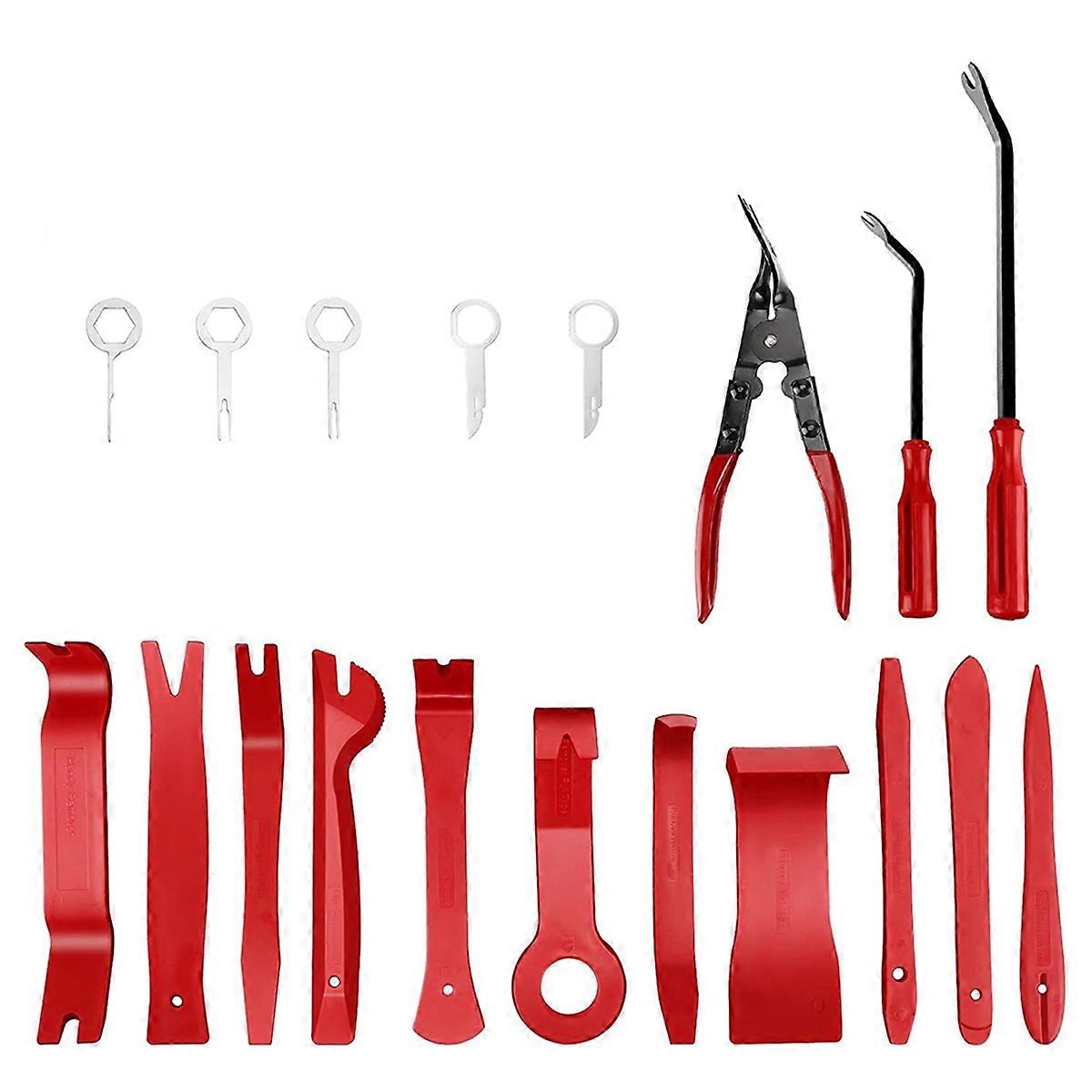19 Pcs Trim Removal Tool, Auto Clip Pliers Fastener Terminal Remover Set, Plastic Pry Tool Kit for Car Panel/Dash Red