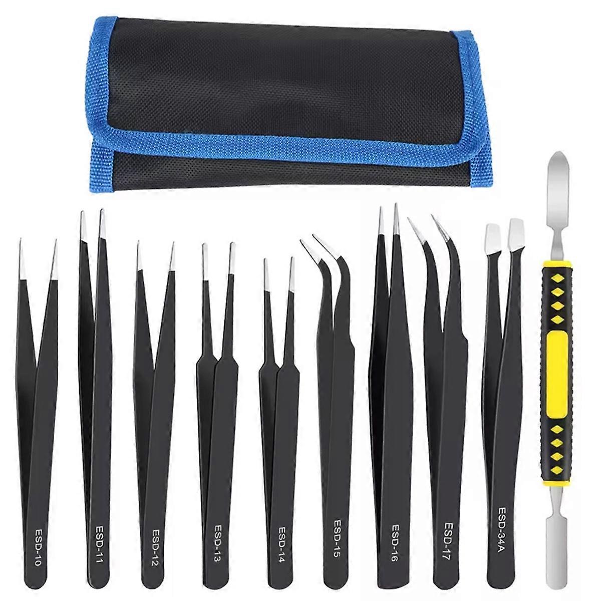 10Pcs Precision ESD Tweezers Set, Anti-Static Tools