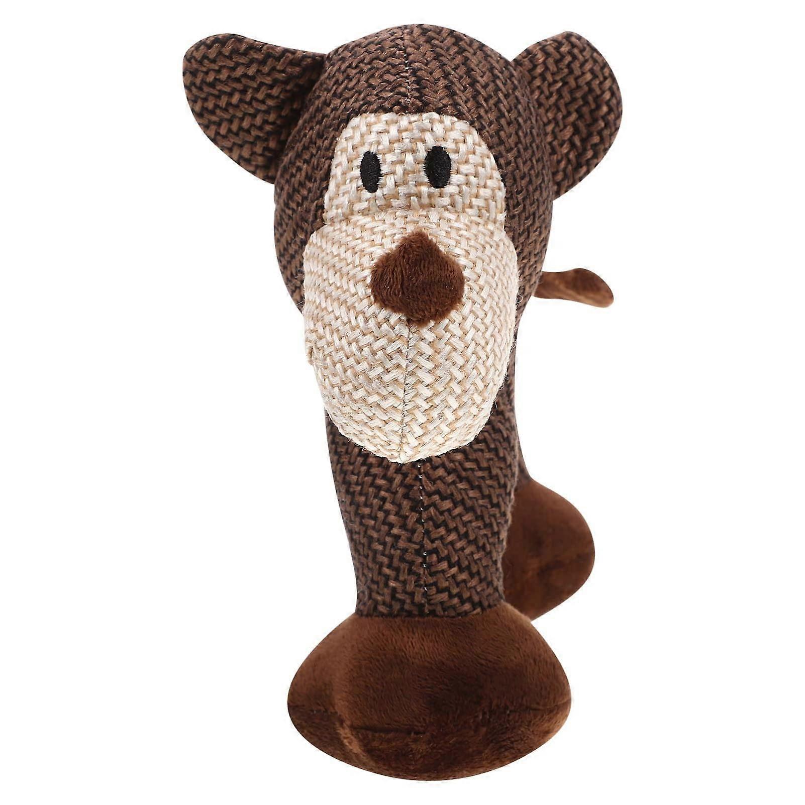 Pet Dog Plush Teething Interactive Vocalizing Chew Plaything Squeaky Monkey Toy Indoor Outdoor Brown