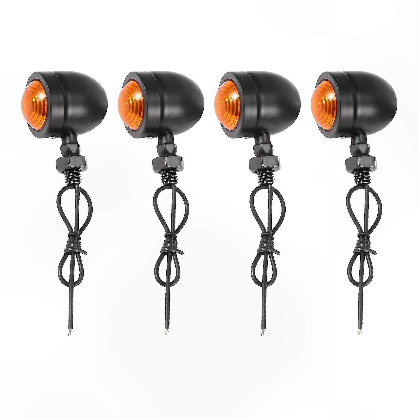 Black Turn Signal Lamps Motorcycle Indicator Lights Set of 4 for Cruiser Custom Bikes