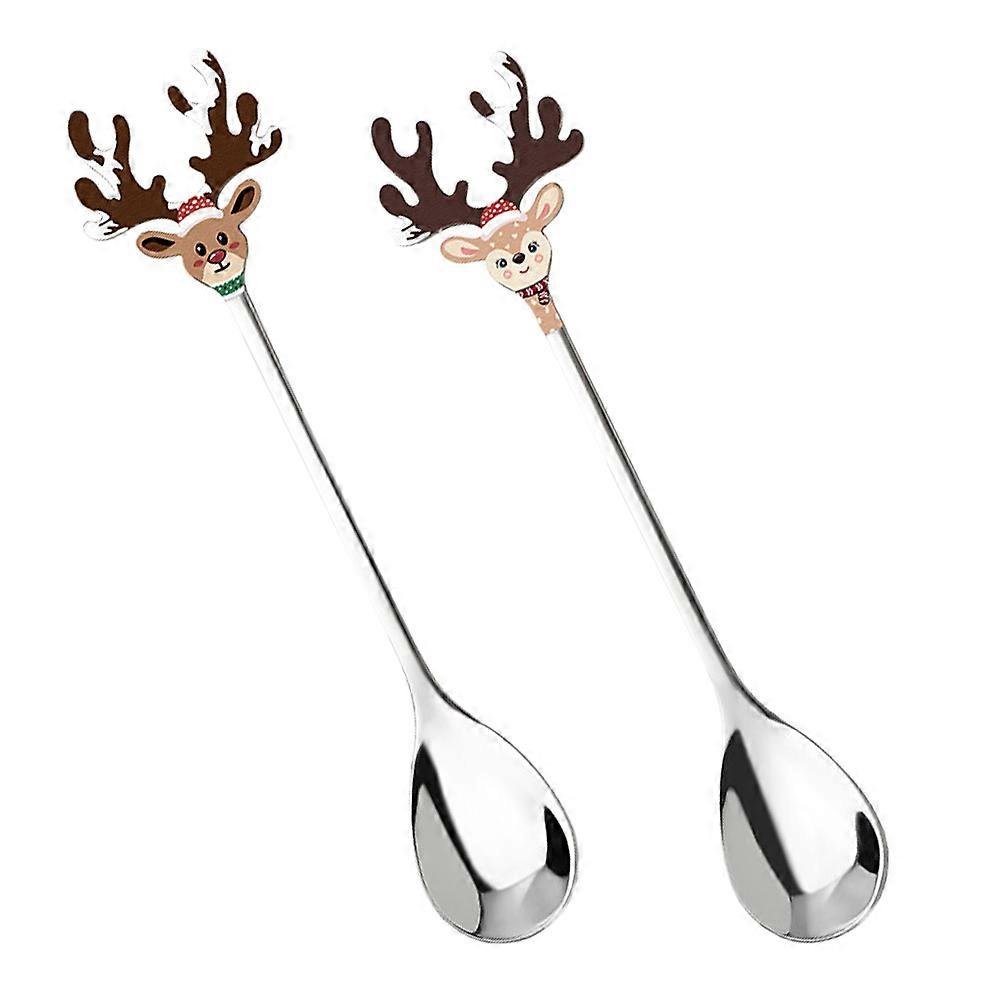 Assorted Color Christmas Reindeer Dessert Spoons for Coffee Stirring 8Pcs
